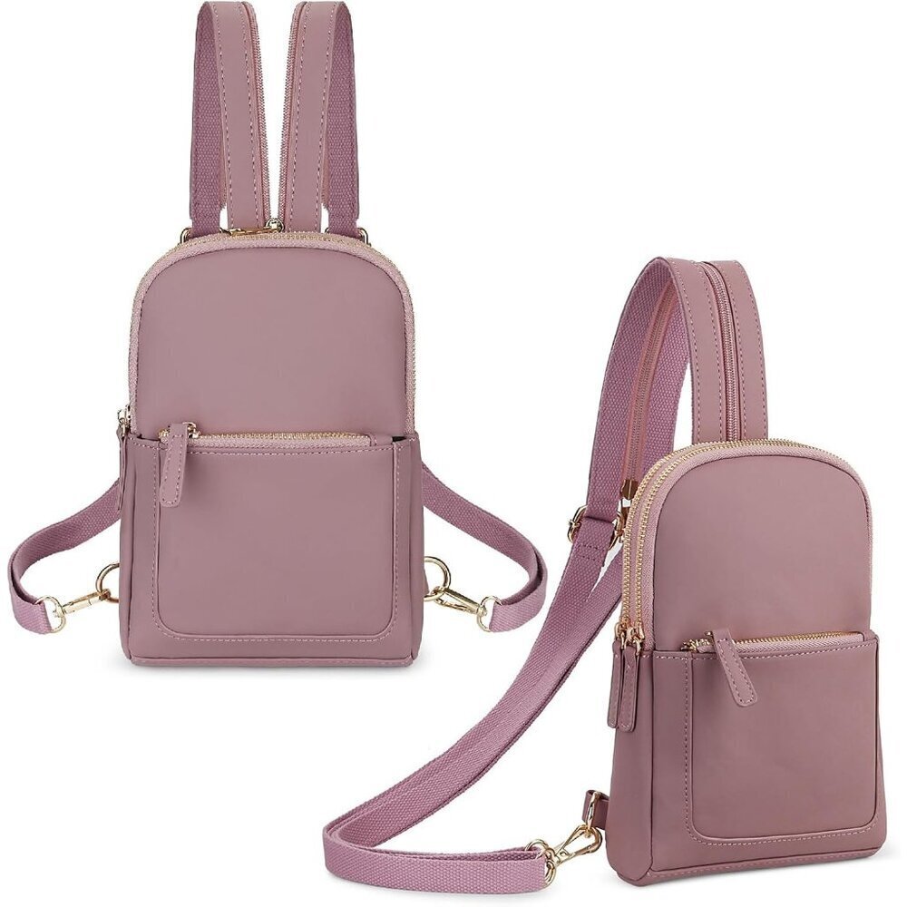 Women Leather Crossbody Bag Convertible Sling Mini Backpack Travel